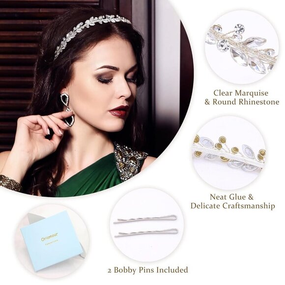 Crystal Rhinestone Bridal Headband Silver Wedding Hairband for Women Girls main image 5